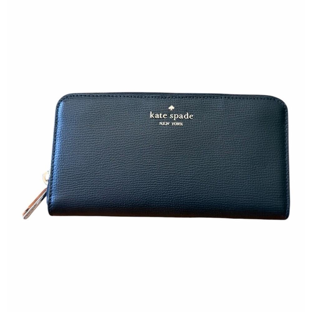 Kate Spade Leila Large Continental Wallet Black Pebbled Leather Zip Around